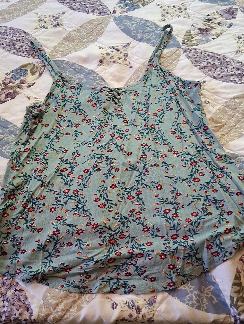 Women’s Floral Spaghetti Strap Tank Top - Light Teal. Size Small